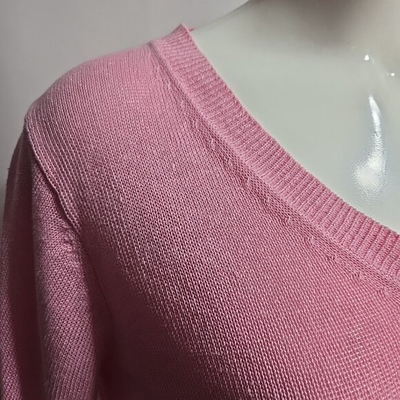 Vineyard Vines 100% Linen Sweater Womens Size Medium Pink Loose Knit V Neck - Picture 2 of 10